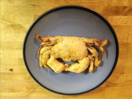 Poor tempura covered, out of season soft shell crabs.