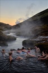 Hikers take a break to bathe in a natural hot river near Hveragerði, Iceland.: by adventureiceland, Views[827]