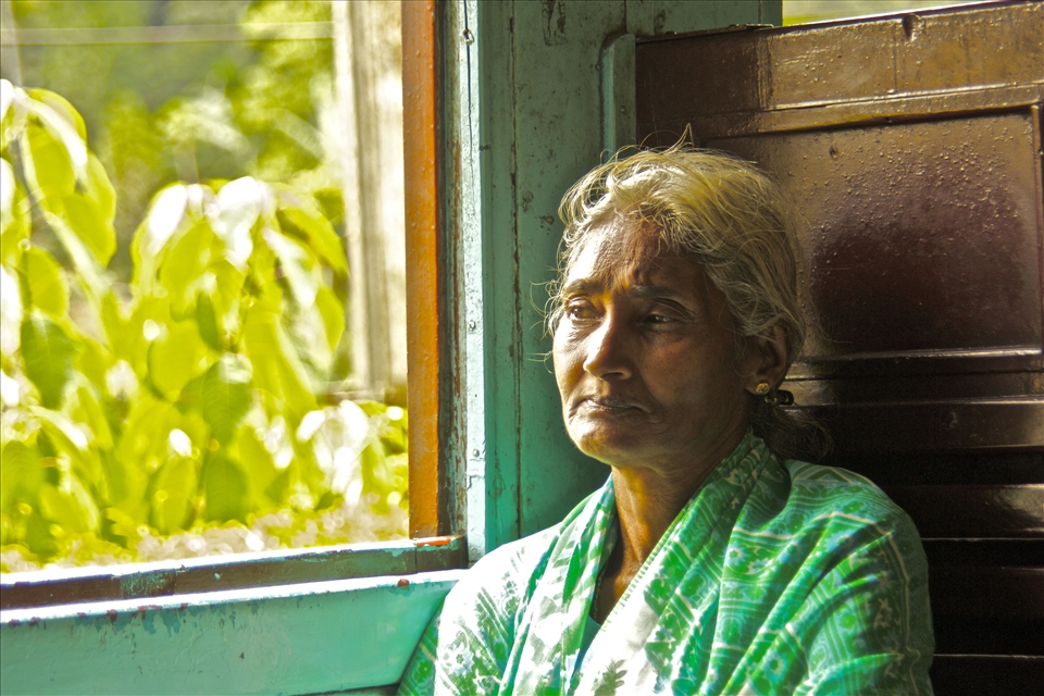 Elderly local woman riding the train from Colombo to Kandy. I wonder what she’s 