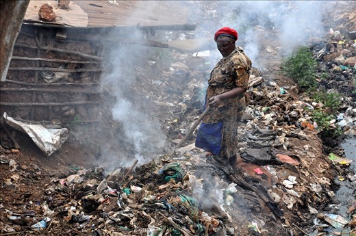 Garbage in the Kibera slum is a big problem polluting water, carrying diseases.