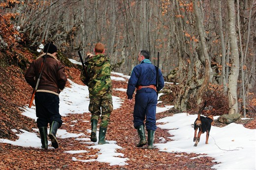 Hunters walking to their destination choosed for today's hunting