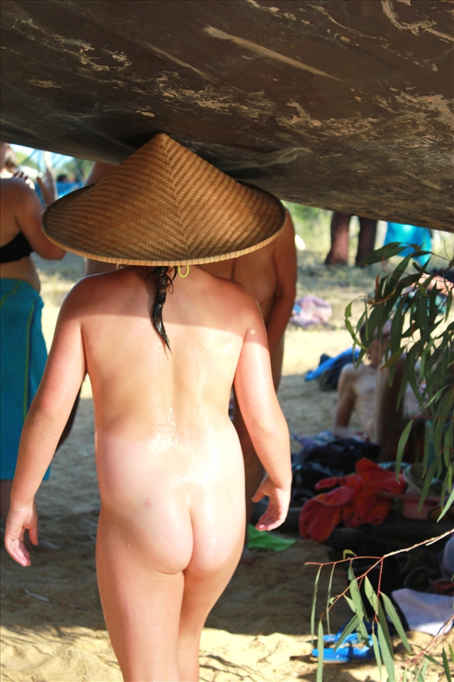 Gone for a swim: clothing optional, sun protection essential 