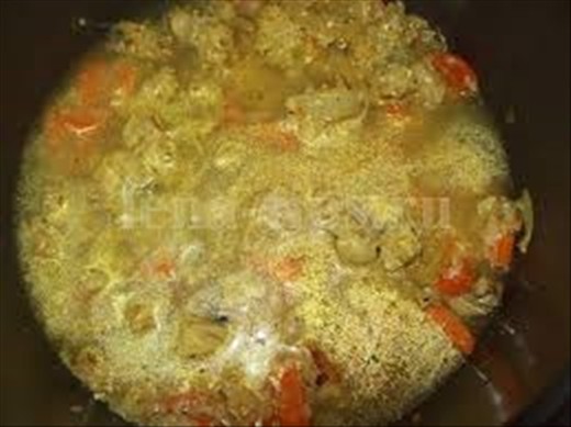 Once you fried all ingredients pour them with water, then stew them.