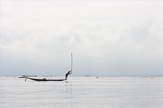 The lake is unusually shallow, around two to three meters so the locals developed a distinctive technique which includes battering the water surface with an oar to guide the fish in one direction.