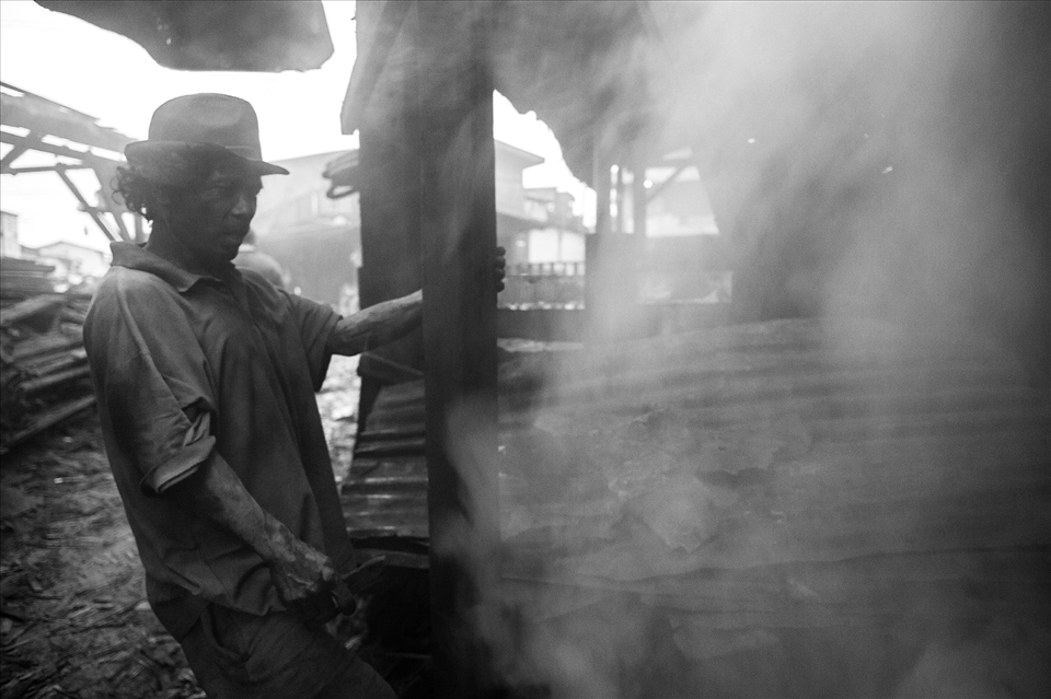 This man didn’t mind his exposure to the hazardous fumes from the burning woods.