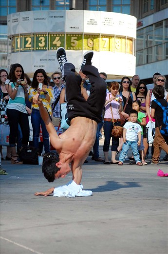 A street dancer in Alexanderplatz in Berlin, Germany