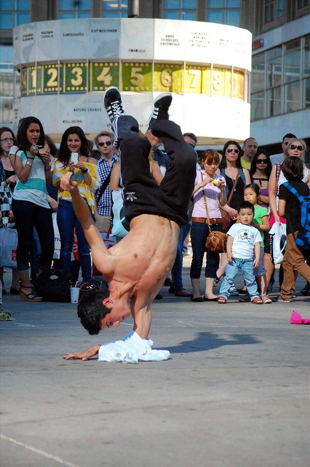 A street dancer in Alexanderplatz in Berlin, Germany