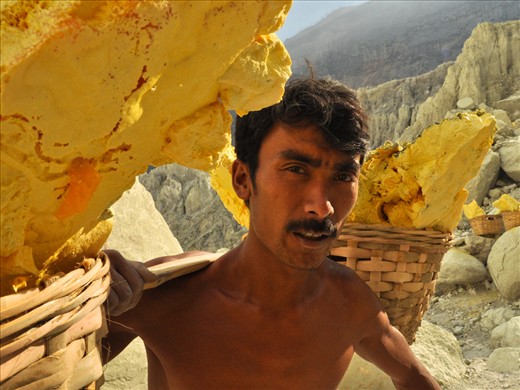 A sulfur miner at Mt. Ijen, East Java.