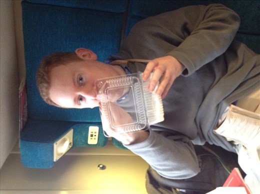 Eating porridge on the train