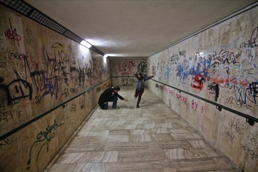The subway path between the two platforms had a real character to it. The dim lighting with colourful graffiti, and beautiful local stone made a great setting for us playing a little plastic bottle football to pass the time, as we waited for our train. 