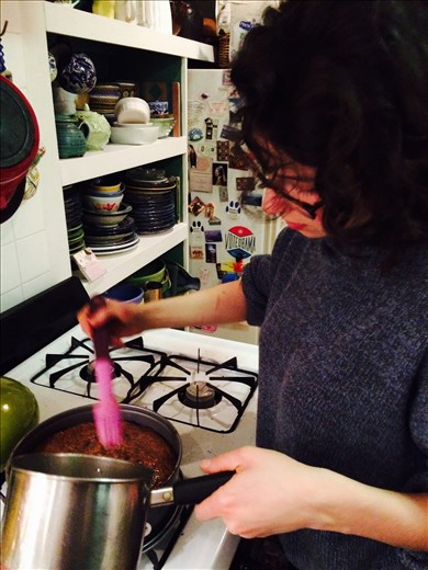 Me brushing the syrup on the cake