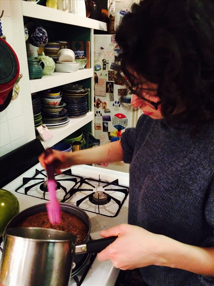 Me brushing the syrup on the cake