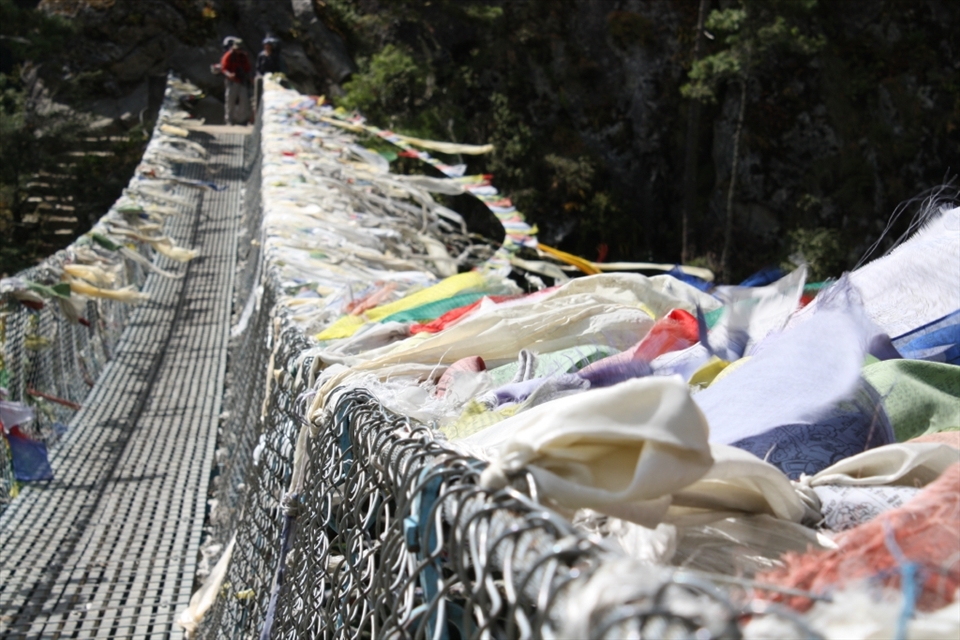01.Prayers Over The Bridge: 
Bridges are vital elements in Sherpa mountain routes. What was particular about this bridge is the spread of the prayers flags “Lungta