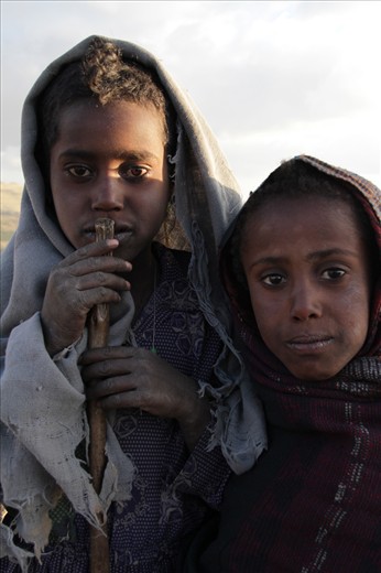 Girls working all day around  the cattle in the Simien Mountains. 