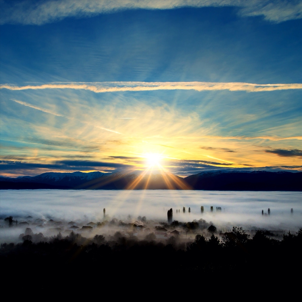 Village Podmocani on a foggy day.