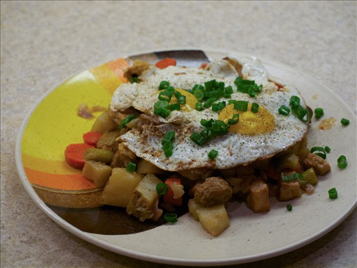 Top with Worcestershire sauce, salt, pepper, and chives. Enjoy!
