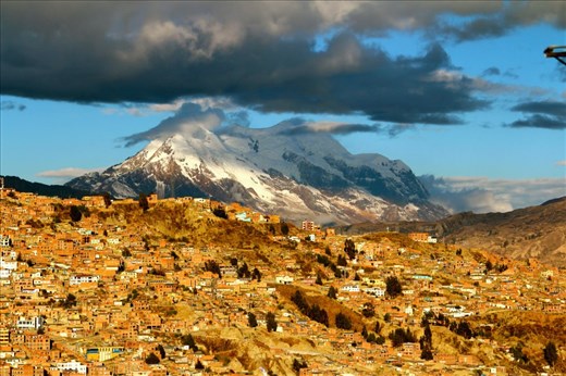 Storm approaching La Paz with Mt Illimani in the background