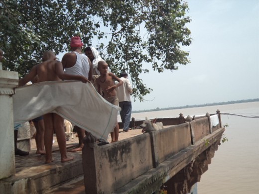 People at the river bank (ghat) in Varanssi