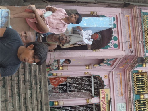 People on a ghat (river bank) in Varanassi)