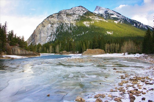 This is the same place, Bow Valley falls, where my sister stood. this was the last stop for trip to Banff