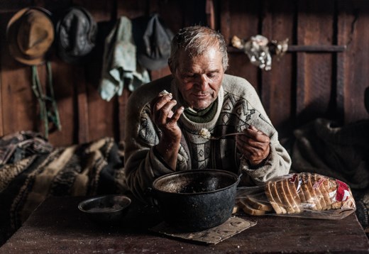 Breakfast - polenta, cheese and some bread and milk 