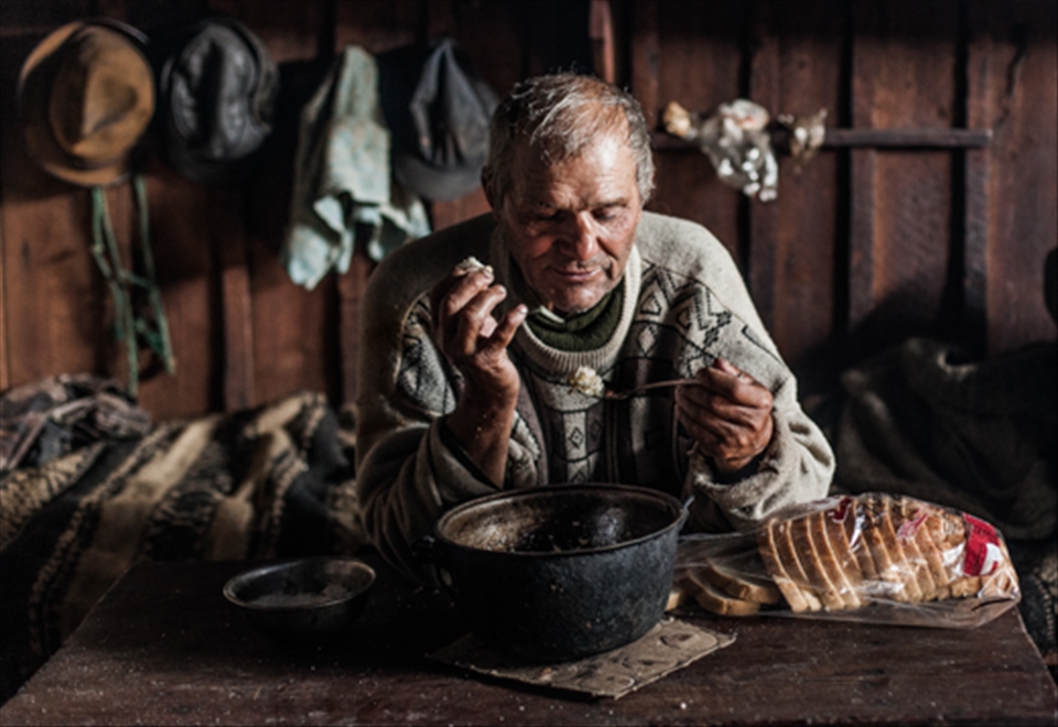 Breakfast - polenta, cheese and some bread and milk 