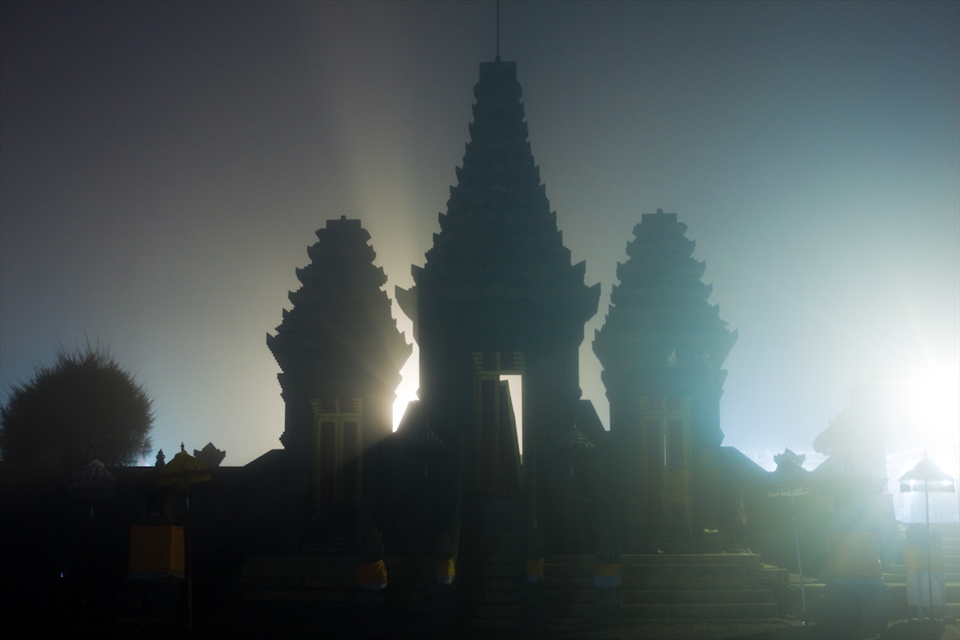 Pura Luhur Poten as seen during the night. Pura Luhur Poten is a Hindunese Temple for the Tenggerese community.