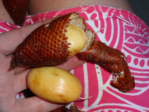 ....and you get this.  A white fleshy pod with a seed in the middle.  Hard to describe taste, but cross between strawberry and pineapple.  Cost $3 for a about 30 pieces.  wow.