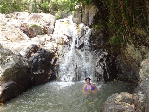 The water was soooo cold.  Literally took our breath away when we got in.  But we were so hot and sweaty from the trek up, it felt wonderful.