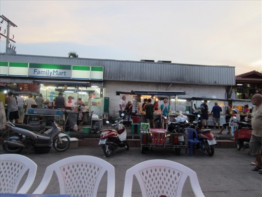 Row of street vendors selling food where we got the Massaman curry.  