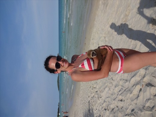 And there are monkeys on the beach.  I was in the water, so the monkey's handler took this pic for Jen.  