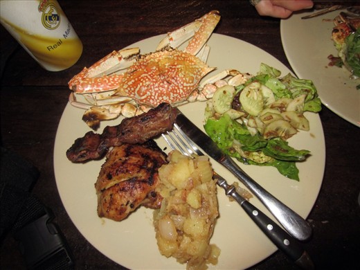 For 150 baht (less than $6) it was all you could eat.  Crabs for less than $6.  I was in heaven.  Very little Thai food here, in fact, that's Germany potato salad.