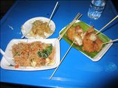 Dinner at the market:  fresh potstickers, fried chicken, stir fried noodles, pineapple (not pictured).: by anealis314, Views[334]