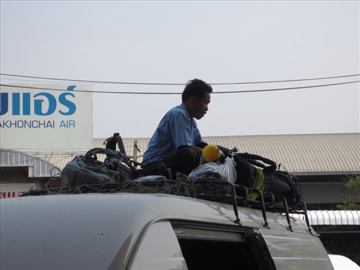 4 hour mini bus ride to Pai from Chiang Mai.  Our bags got strapped to the top of the van.