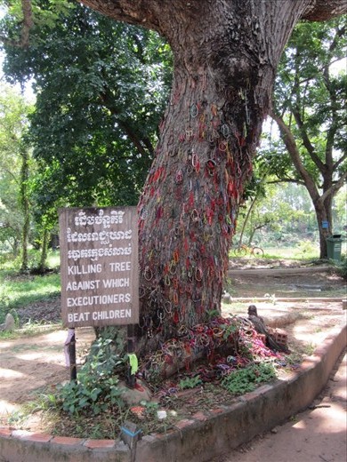 In my opinion, saddest place at the Killing Fields.  It is the killing tree, where small children were killed.  Andrea and Diana, I didn't think of it till after we left, but if I ever visit again, my bracelet will be left here with all the others 