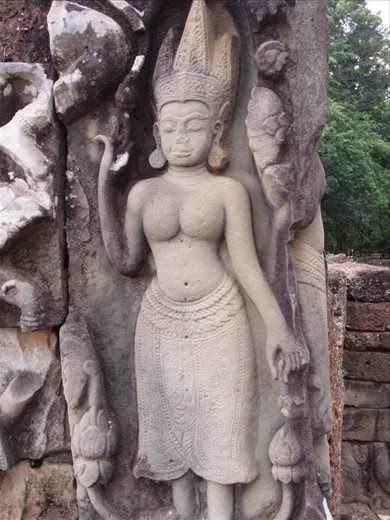 Both Angkor Wat and Thom were built out of sandstone in the 11th century.  Most of it is badly damaged, although there are many efforts to preserve Angkor Wat.  