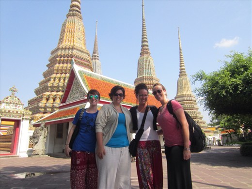 Wat Pho in Bangkok.  Beautiful wat.  All of these steeples are made from Chinese porcelain pieces.