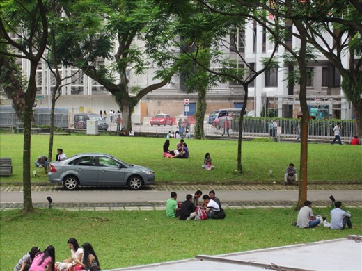 Lounging in the park by the church