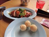 Local specialty.  Roasted chicken and rice balls.: by anealis314, Views[582]