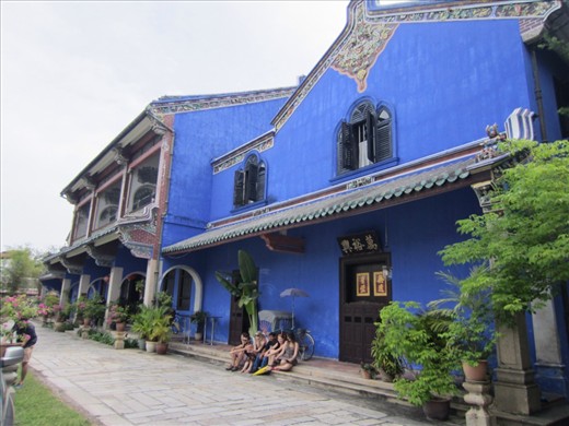 Cheong Fatt Tze museum and boutique hotel.  This used to be one of many homes of Cheong Fatt Tze, a very wealthy Chinese man.  It has been full renovated, but this is the original color.  The inside is beautiful and set up in a manner consistent with Chinese feng shui.