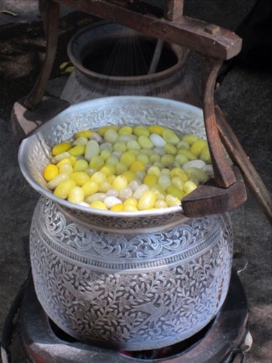 In Thailand, silk weaving is done on hand looms by women and pass the skill onto their daughters.  The ability to weave silk yarn is a sign of maturity and eligibility for marriage.  