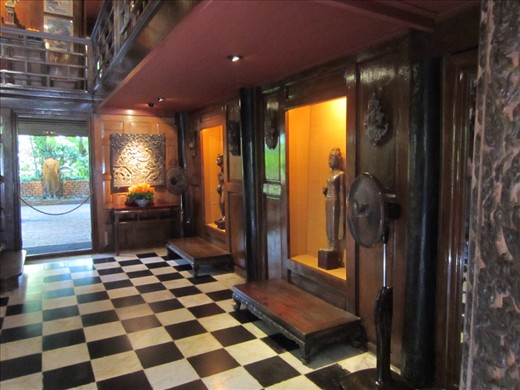 Marble floor imported from Italy.  He had windows enclosed (if there was a room on the other side) which he then used as display cases for art work and statues.  Jim Thompson's home has one of the largest private collections of Asian art.  