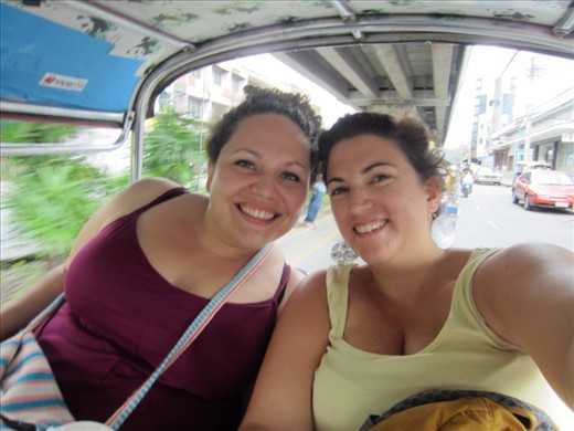 In a tuk-tuk in Bangkok.