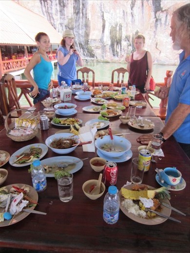 Feast for lunch at Koh Panyi.  They served a mix of some of the best Thai food, including Massaman curry, chicken with vegetables, coconut curry soup, red curry with crab, etc.