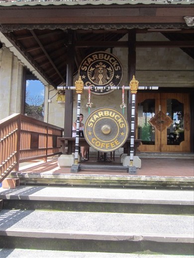 Where there are tourists, there is a Starbucks (except Cambodia).  Gongs are actually made in Ubud, so I thought it was cool that Starbucks had a local feel to its sign.  (FYI I did not drink any coffee here.  Just took a picture of the sign.  There is better coffee in Ubud.)