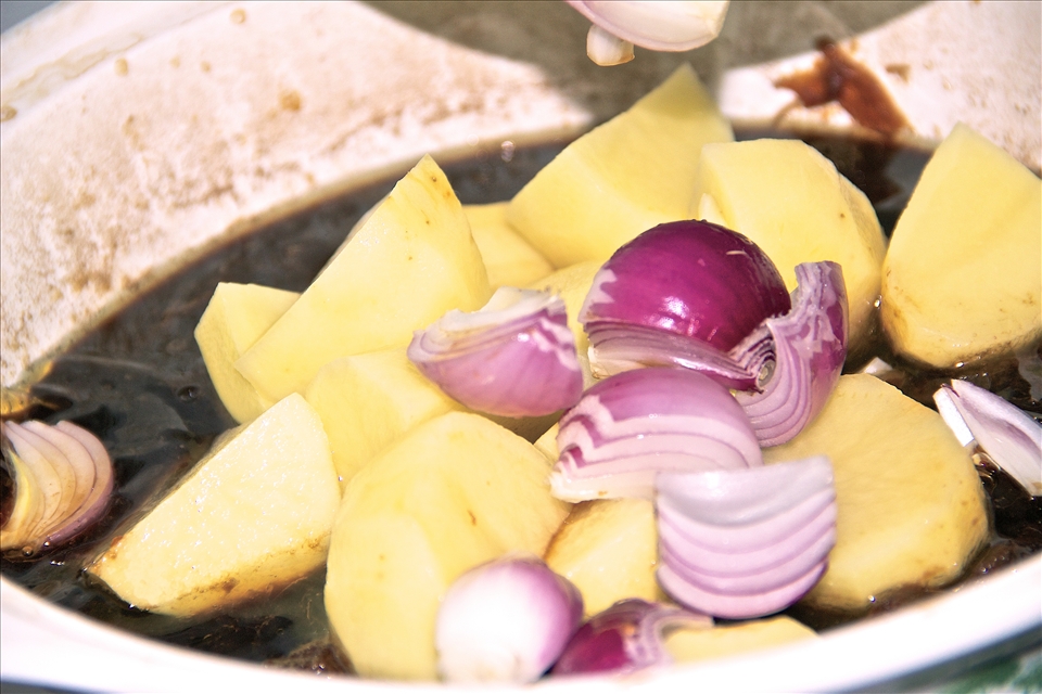 Add potatoes and let the beef simmer till fork tender.