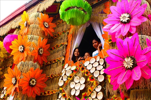 the town decorated their homes with edible fruits and vegs for good harvest