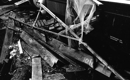 Debris in a flooded tunnel entrance, New York City; b/w negative; October 2012