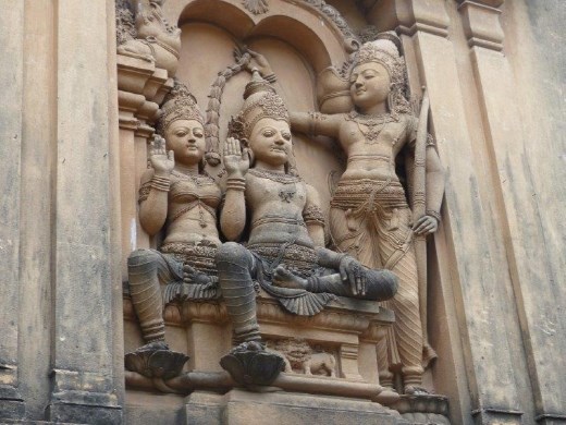 Statuary on the exterior wall of the largest Buddhist temple in Colombo