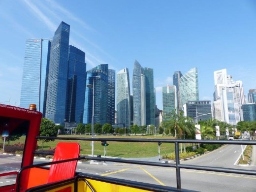 On the Hop-on Hop-off bus, staring in wonder at the Singapore skyline.
